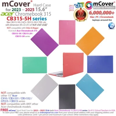 НОВЫЙ жесткий чехол mCover® для ноутбука 2023-2025 15,6 дюйма Acer Chromebook 315 CB315-5H - Изображение 1 из 4