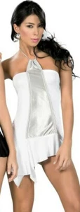White Silver Short Mini High Low Sexy Club wear Party Cocktail Rave Dress S M L - Picture 1 of 6