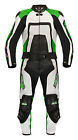 Costume en cuir deux pièces par XLS tenue de motard noir blanc Kawa vert