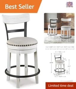 Elegant 24.5" Whitewash Swivel Counter Height Bar Stool - Versatile Use - Picture 1 of 12