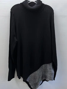 Du Jour Women's Size 2X Knit Turtleneck Sweater Asymmetric Hem Silver/Black Y2K - Picture 1 of 9