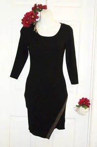 By & By Sz S Silver Studded Black Bodycon Sweater Dress NWOT Asymmetrical Hem - Picture 1 of 9