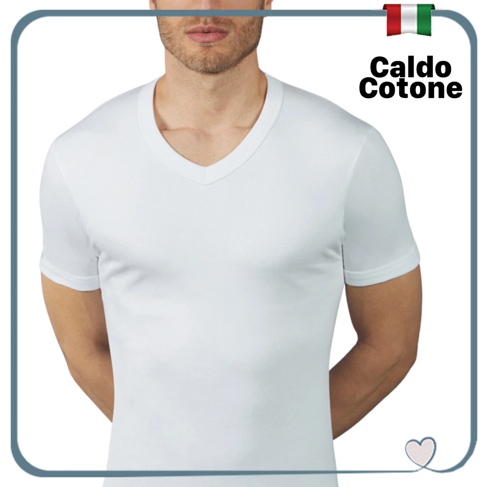 Maglia Intima Uomo COTONE FELPATO Caldo Scollo a V Intimo INVERNALE Maglietta da - Immagine 1 di 1