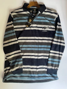 Neu mit Etikett Guinness Fleece Poloshirt Rugby gestreift blau Tukan Langarm Herren Large - Bild 1 von 14