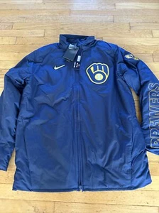 Nike Authentic Collection MLB Milwaukee Brewers Dugout Jacket Men’s M NKAU NWT - Picture 1 of 12