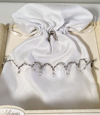 Bolsa de dinero de boda nupcial satinada blanca grande para sobres de tarjetas bolsa con soporte Foto 1 de 4