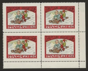 Iceland 1928 Children in sleigh Xmas Seal BLOCK #18 VF-NH - Bild 1 von 2