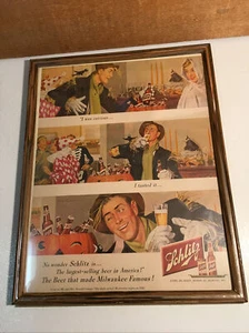 Vintage NBC , Schlitz Beer 1950 Framed Original Advertising Print Jos. Schlitz - Picture 1 of 11