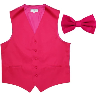 Nuevo Chaleco Formal Para Hombre Chaleco Esmoquin_pre corbata pajarita sólido ajustado Rosa Caliente Foto 1 de 4