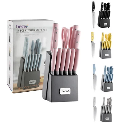14-tlg Messerset mit Messerblock Aufhängöse Wetzstahl Profi Scharf Küchenmesser - Bild 1 von 4