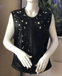 JITROIS vest jacket sleeveless black leather Sz 52 Xl 12 - Picture 1 of 5