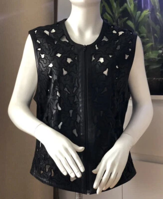 JITROIS жилет куртка без рукавов из черной кожи Sz 52 Xl 12 - Изображение 1 из 4