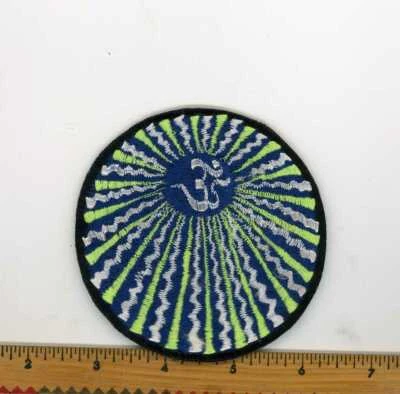 Embroidered White Om Green & Blue Sun Rays Patch Fair Trade Nepal 3" Round - Image 1 of 4