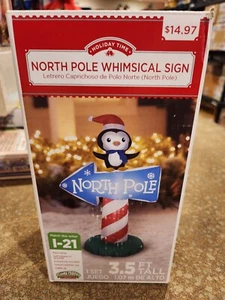 Gemmy 3.5' Airblown North Pole Whimsical Christmas Sign Inflatable - Picture 1 of 4