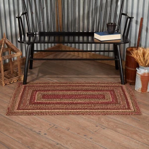 VHC Cider Mill Burgundy Natural Olive Country Rectangle Braided Rug - Picture 1 of 5