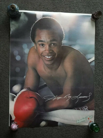 Young Star Sugar Ray Leonard Signed 7up Bud Lite Boxing Beer Liquor Poster 19x25 Cover