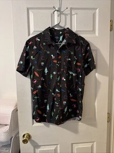 American Eagle Outfitters Men Shirt Medium Black Printed 100%Cotton Short Sleeve - Picture 1 of 4