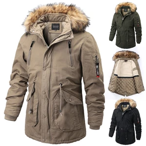 Winter Herren Baumwolle Mantel Parka Kapuze Fell gefütterte Jacke Mode Mantel Oberbekleidung - Bild 1 von 14