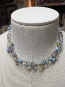 Multi Chain Choker Necklace w/Aqua & More Assorted Beads - Picture 1 of 7