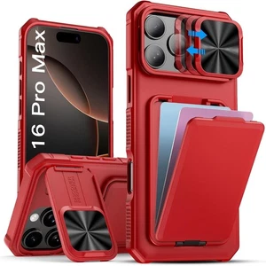 iPhone 16 Pro Max Case Card Holder Slide Camera Protection Shockproof Red (5099) - Photo 1 sur 7
