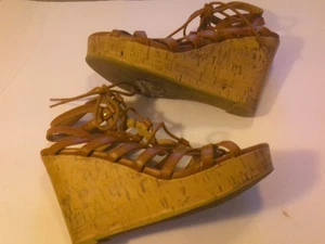 Brash Damen-Schnürsandalen Kork Plateau Gladiator braun Größe 7,5/4-Zoll-Absatz - Bild 1 von 7