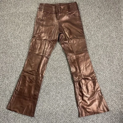 VTG Cache 100% Lamb Leather Pants Womens 6 Copper 9" Rise Pockets Flare Leg NWT - Image 1 of 4