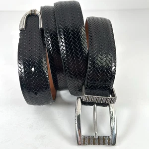 Onyx by Brighton Men 38 Black Leather Belt Woven Etched Buckle Glove Lining USA - Bild 1 von 11
