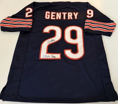 Dennis Gentry Chicago Bears signed Custom jersey + SB XX autographed JSA Witness - Image 1 of 4