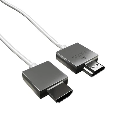 SUPER SLIM HDMI Cable High Speed with Ethernet 4K 3D HD TV White Metal heads - Image 1 of 4