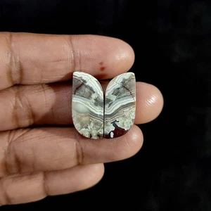 22.80 Cts Natural CRAZY LACE Cabochon 2 Pcs Earrings Supply 25x11x4 MM - Picture 1 of 7