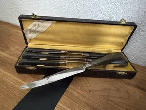Cubiertos de cuchillo antiguos en estuche original "Coutellerie Ryckbosch Roubaix" mango de madera - Imagen 1 de 24
