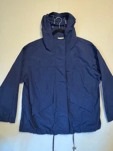Eileen Fisher Regenjacke Bio Baumwolle Nylon blau Knopf Kapuze Gr. XL - Bild 1 von 13