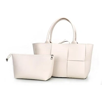 Bolso de hombro tejido de cuero para mujer, bolso de mano grande con asa superior para dama A-blanco Foto 1 de 4