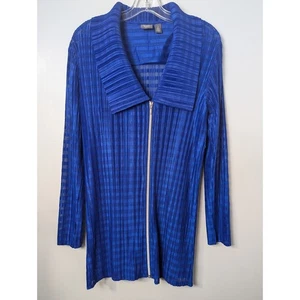 Chico's Travelers Textured Crinkle Jacket Zipper Size 2 Blue Cruisewear L Career - Picture 1 of 11