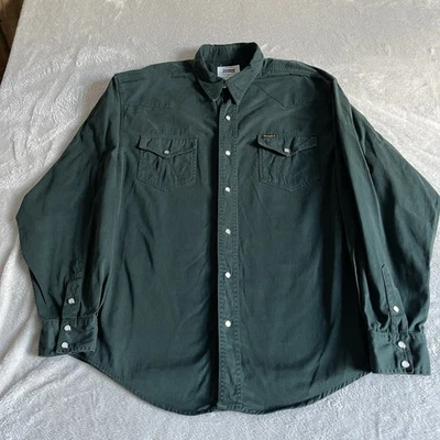 Wrangler Vintage Cotton Western Shirt Mens XL Green Pearl Snap Buttons - Image 1 of 4