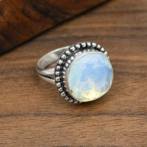 Milky Opal Gemstone 925 Sterling Silver Hadnamde Birthstone Jewelry Ring For Her - Picture 1 of 4