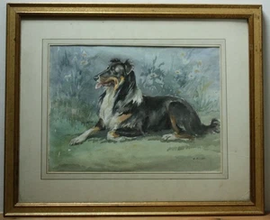Cecil Elgee (1904–1984) – Original Aquarell Hundeportrait (Collie) – signiert - Bild 1 von 3