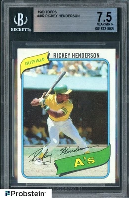 1980 Topps #482 Rickey Henderson HOF RC Rookie Oakland A's BGS 7.5 NM+ - Image 1 of 2