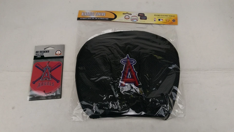 New 2pk Air Freshener and 2 Double Sided Headrest Cover MLB Los Angeles Angels - Image 1 of 4