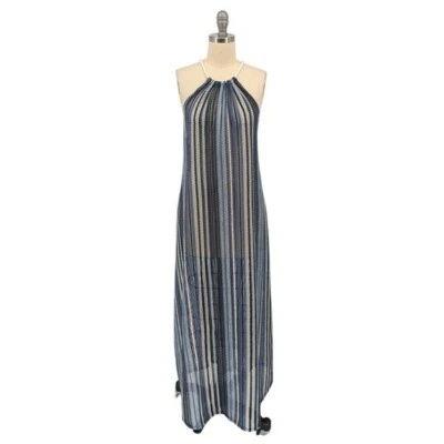 C & C Калифорния в полоску крючком с бретелью через шею макси платье синий маленький beach resortwear - Изображение 1 из 4