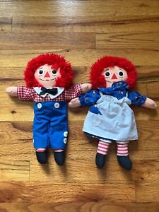 Lot of 2 Vintage 1987 Playskool Raggedy Ann Raggedy Andy Stuffed Plush Doll 12"