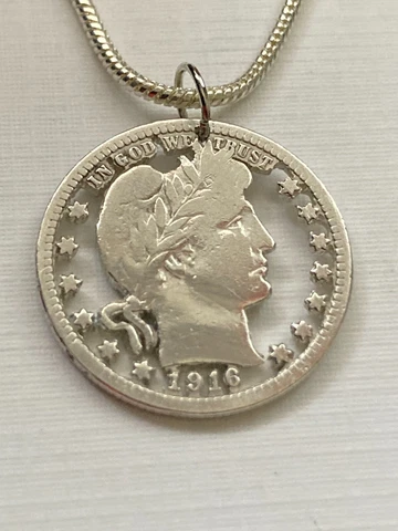 1916 Barber Quarter Cut Coin Pendant Cover