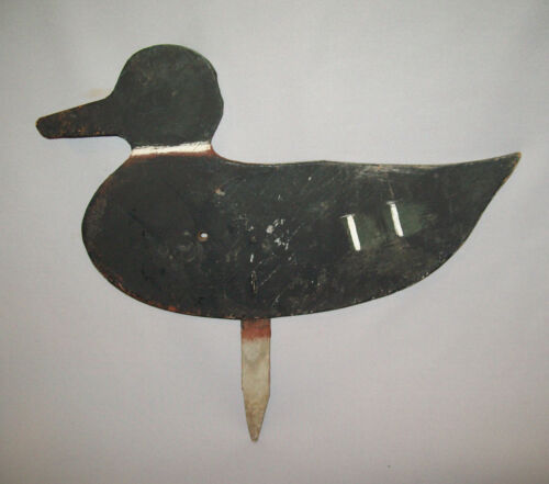 Old Antique Vtg Ca 1930s Folk Art Flat Cut Wooden Silhouette Duck Decoy Stick Up