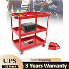 3 Tiers Industrial Rolling Cart Workshop Tools Parts Organizer Storage Cart Red