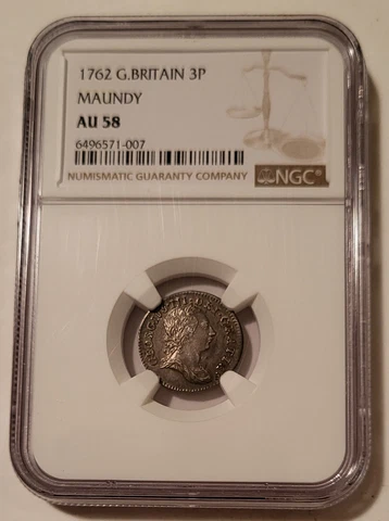 Great Britain George III 1762 Silver 3 Pence Maundy AU58 NGC Cover