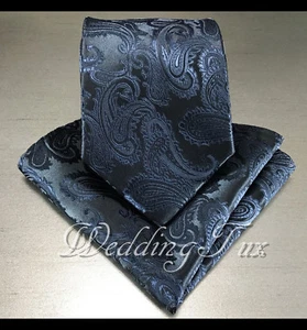 Classic Paisley Neck tie and & Pocket Square Hankie Set 2PC Formal Party Wedding - Picture 1 of 37