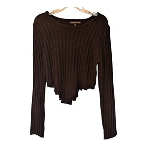 Almost Famous Top XL Crop Wide Ribbed Knit Black  Long Sleeve Bibb Front Sweater - Picture 1 of 6