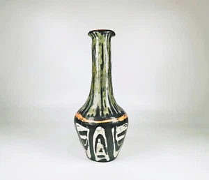 GORKA LIVIA, BLACK RETRO VASE WITH ABSTRACT MOTIF, 1950'S ART POTTERY! (G019) - Picture 1 of 11