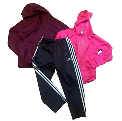 Adidas Lot Hoodies Black Pant Set 3 Piece Pink Purple Pullover Jacket Large - Image 1 of 4