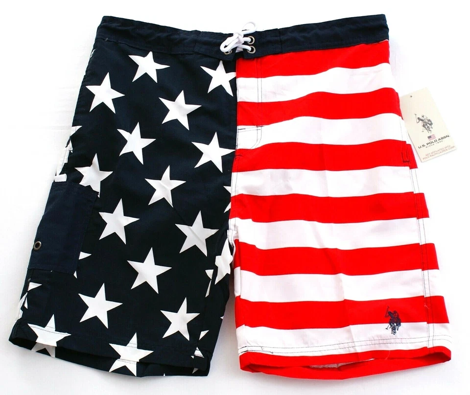 US Polo Assn. Pantalones cortos de natación forrados con estrellas y rayas para hombre nuevos con etiquetas Foto 1 de 2
